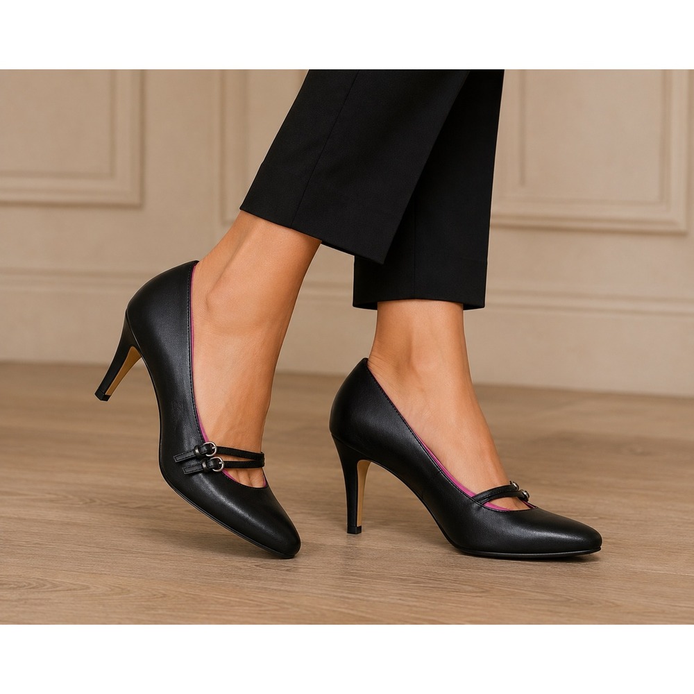 Isaac Mizrahi for Target Black Leather Mary‎ Jane Stiletto Heels Pumps Size 8